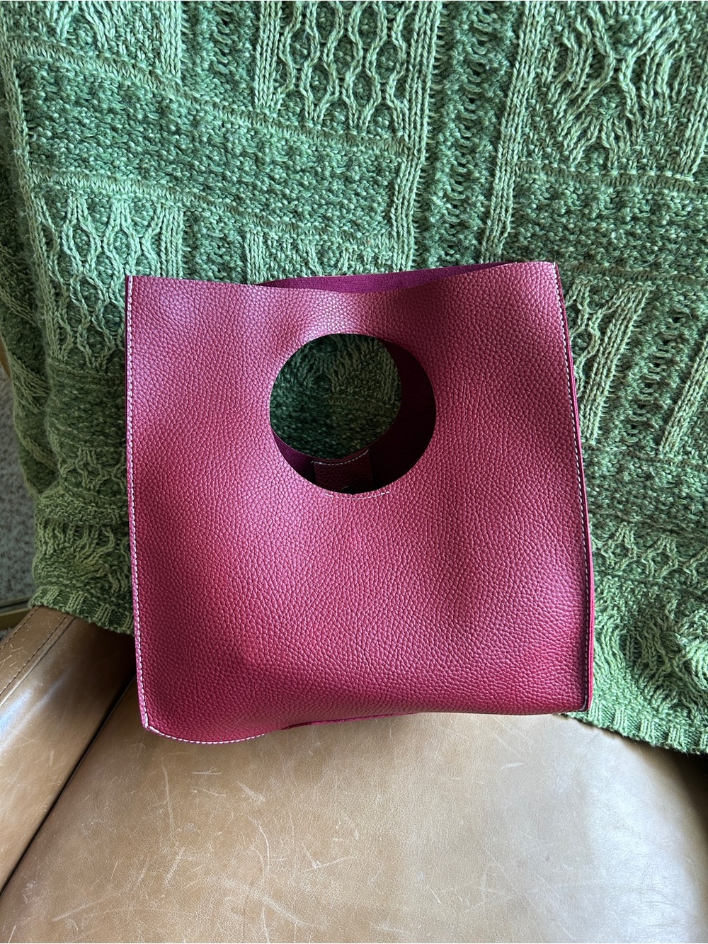 HOXIS Vintage Minimalist Burgundy Red PU Leather Handbag Tote